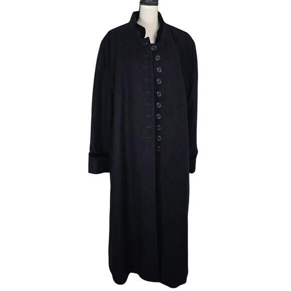 Hervé Benard 22W navy blue Wool Long Coat Women Plus Classic Winter Overcoat VTG - Picture 2 of 9